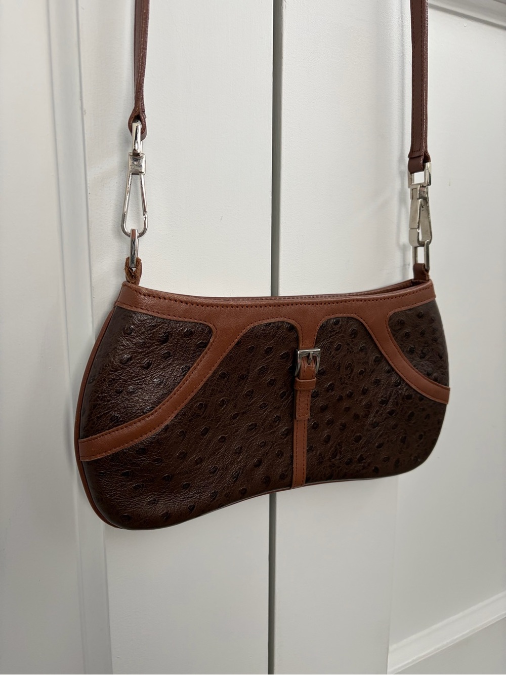 Vintage 70s Ostrich-Style Leather Crossbody Bag